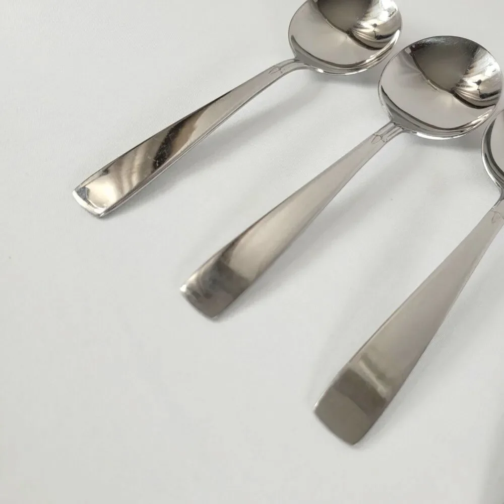 Oneida Satin Accent Stainless Flatware Set 6 Soup Spoons Oneidacraft USA Deluxe